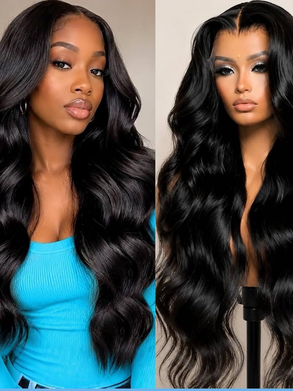 New! 22 Inch Body Wave Human Hair Wig 13x6 HD Lace Frontal Glueless Wigs Black
